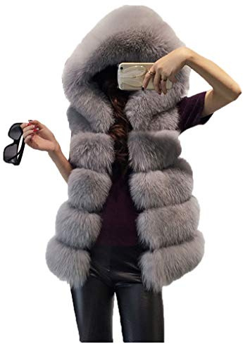 Gilet Donna Faux Pelliccia Giacca Con Cappuccio Lungo Gilet Pelliccia Maniche Giacca Invernale Cappotti Cime