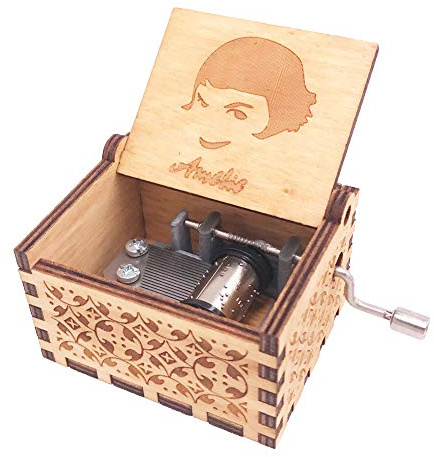 Caja de música Amelie con manivela, caja musical tallada de madera, reproduce la canción temática de Amelie, color marrón