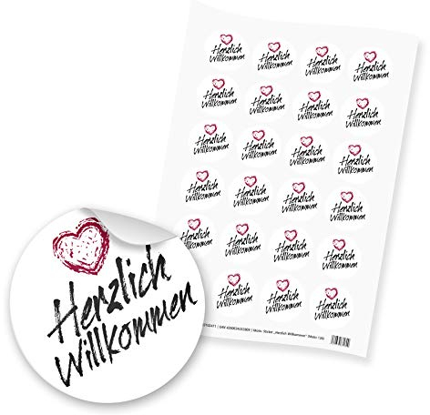 itenga 24x Sticker Aufkleber Herzlich Willkommen (Motiv 126) schwarz weiß rot - Dinner Gäste Beisammensein Essen Trinken Feier