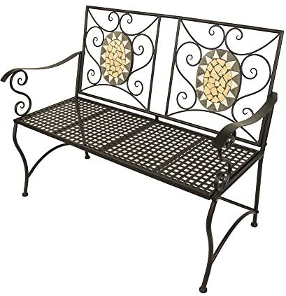 VERDELOOK Panchina serie mosaico in metallo con decorazioni, 116x56x90 cm, nera con decorazioni colorate