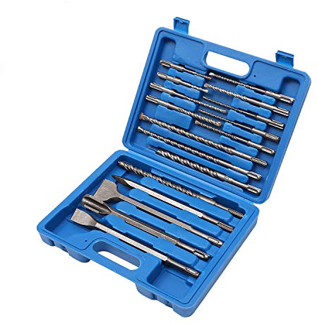 TOPWAY SDS Plus Drill Bit Set with Chisels 17PCs, SDS-Plus Rotary Hammer Drill Bits for Concrete Brick Masonry Marble Granite, Storage Case Included 121694