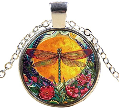 Yienate Collar de tiempo, largo, de piedras preciosas, creativo, con colgante, con libélulas, vintage, ámbar, para suéter, para mujeres y niñas
