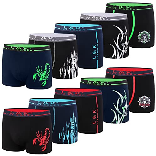 L&K 10er Pack Herren Boxershorts Men Retroshorts mit tollem Muster Sommer 2022 Baumwolle M 1102