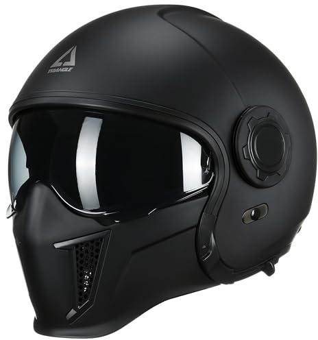 TRIANGLE Full Face Motorcycle Helmets,Off-Road Motocross Helmet for Men & Women,Dual Visor with Internal Tinted Sunshield,Open Face 3/4 Adult Racing Helmet DOT Approved(Black,L)