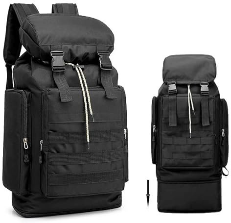 ded Mochila de senderismo plegable para viajes montañismo escalada camping trekking, macuto impermeable 60L+10L Negro.