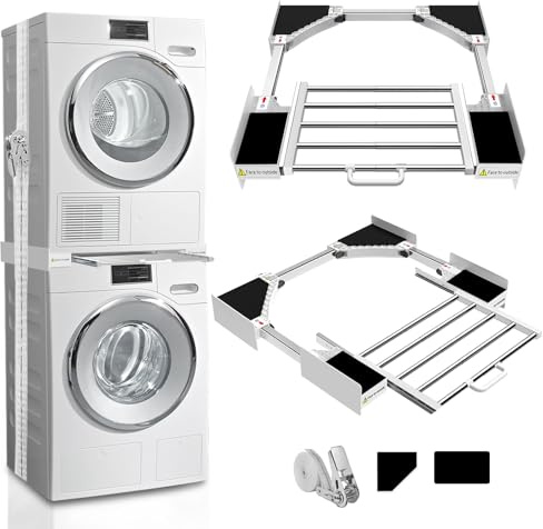 Kiss Core Washer Dryer Stacking Kit 29 inch, Universal Washer and Dryer Stacking Kit with Pull Out Drying Rack, Adjustable 29/28/27/26/25/24 Stacking Kit with Ratchet Strap