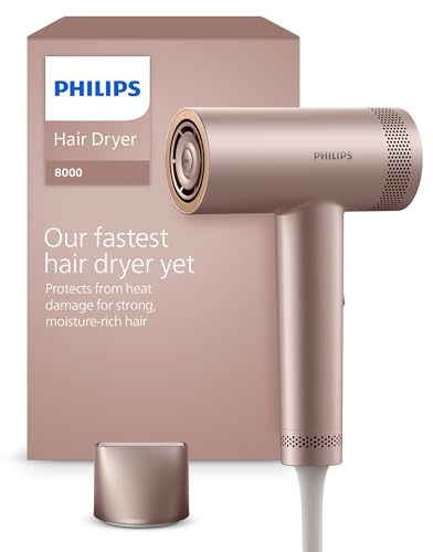 Philips Hair Dryer 8000 Series, with ThermoShield Advanced, Ionic, Brushless DC Motor, Scalp Care, 1400W, Rose Champagne, Model BHD837/03