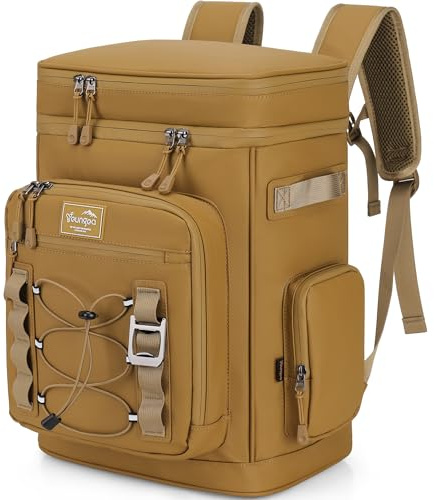 YOUNGOA 30L Cooler Backpack, Large Insulated Leakproof Picnic Backpack, Waterproof Cool Bag Rucksack for Camping/Hiking/BBQ, Yellow