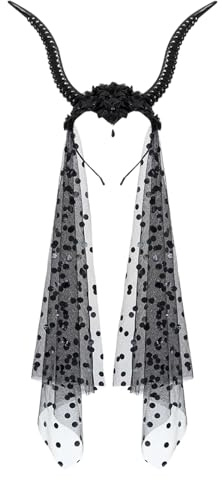 Halloween Sheep Horn Headpiece - Gothic Goat Horns Bandband con velo, casco de cosplay vacaciones, suministros trajes | Reuniones temáticas carnivals rendimiento accesorios fiesta bolas rímel