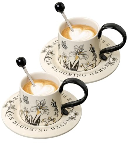 Set de Tasses à Thé,Vaisselle à Boissons avec Motif Floral | Mug Et Tasse En Céramique Pour Boissons Chaudes | pour le Chocolat Chaud, le Vin, le Jus, le Cappuccino, le Lait, la Bière, le Café, les Re