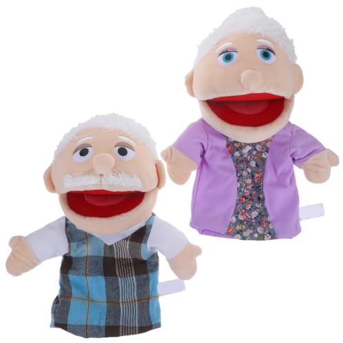 Veemoon 2pcs Marionnettes à Main pour Garçon et Filles en Coton PP, Jouets Réalistes Personnages Âgés pour Activités D'imagination et Sensibilité, Jeu Interactif