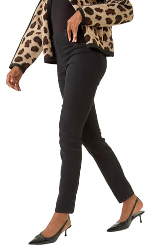 Roman Originals Jeggings for Women UK Jean Ladies Stretchy Trousers Denim Leggings High Waist Rise Pull On Skinny Straight Leg Cotton Pants Smart Casual - Black (31 inch) - Size 12
