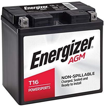Energizer T16 AGM Motorcycle and Personal Water Craft 12V Battery, 260 Cold Cranking Amps and 19 Ahr. Replaces: T16 and others, Black
