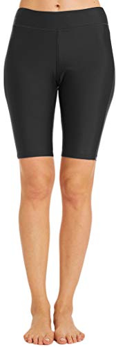 Micosuza Womens Long Swim Shorts Tankini Bottom Beachwear Rash Guard Boy Leg Boardshorts Sun Protection Black