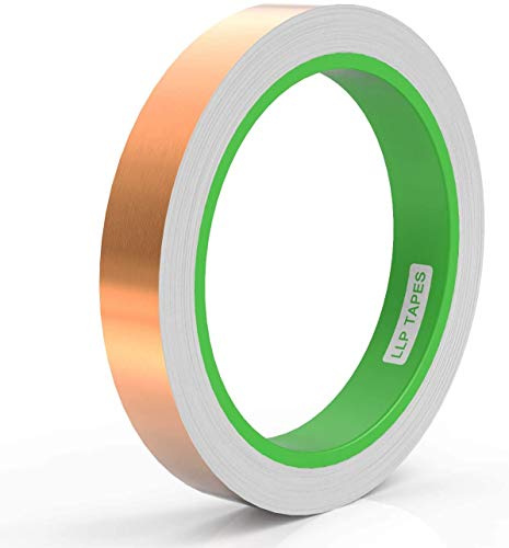 LLPT Nastro in lamina di Rame | 1,2 cm x 10 m x 0,08 mm | Doppia Conduzione | per schermatura EMI, circuiti su vetro colorato, riparazioni elettriche e messa a terra, adesivo potente (CF130)