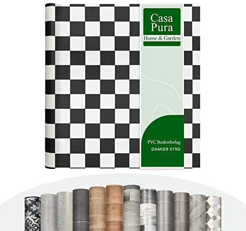 CV Atlantic Damier - Rivestimento per pavimento in PVC extra resistente all'abrasione (espanso), colore bianco e nero, effetto piastrelle, superficie strutturata, al metro (100 x 350 cm)