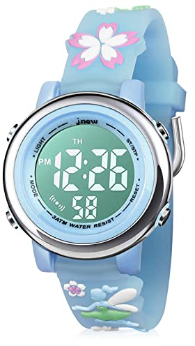 CXG Kinderuhr Digital 3D Süß Cartoon wasserdichte Silikon Armbanduhr mit Mädchen Junge Sport Kinderuhr mit Wecker/Datum/Stoppuhr/LED-Licht, Elektronische Kids Kinder Uhr (Blume Fee Blau)