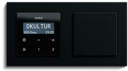Gira Badradio RDS Unterputz Radio Schwarzglasoptik/ E2 schwarz matt mit Lautsprecher und Rahmen