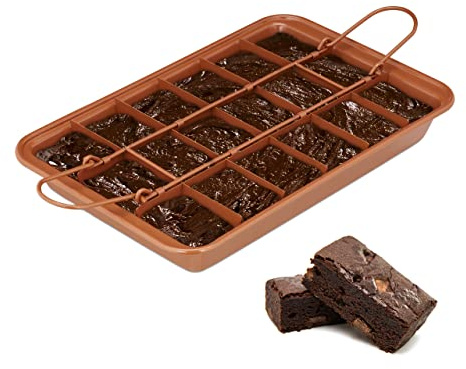 Relaxdays Molde Brownie, Base Extraíble, Antiadherente, Bandeja Bizcocho para 18 Trozos Precortados, de Acero, Marrón, 4x4,5x5,5 cm