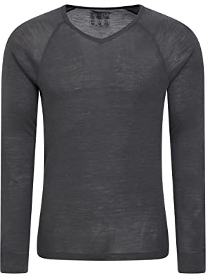 Mountain Warehouse Couche de Base à col en V en Laine mérinos pour Homme - Haut Respirant, antibactérien et léger - Idéal pour l'automne, l'hiver, l'extérieur Gris foncé XXS