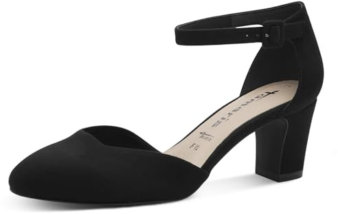 Tamaris Damen Klassische Pumps, Frauen Pumps,TOUCHit-Fußbett,klassisch,modern,Nieten,Schleifen,Strass-Steine,schwarz,braun,Rose,Black,38 EU