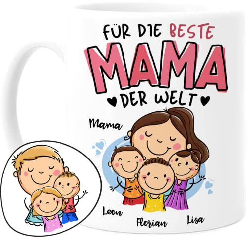 Cupdarling® Tasse Maman Personnalisée avec 1-3 Enfants - Cadeau Fête des Mères - Meilleure Maman au Monde - 330 mL Céramique
