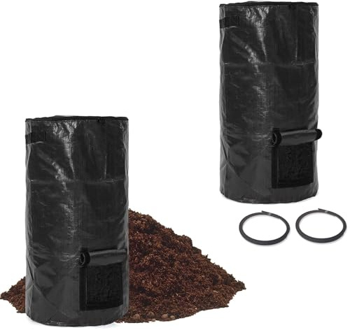 Bolsas de basura de compostaje de 34 galones, bolsas de abono de jardín reutilizables para exteriores, residuos orgánicos, bolsa de abono plegable para jardín, jardín, jardín, césped, contenedor de