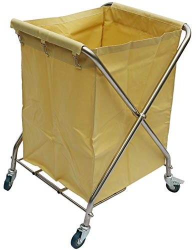 FLYIFE Carrelli Manuali Mobili Carrello Pieghevole per Pulizie Domestiche per Lavanderia, Carrello X Pieghevole con Telaio in Acciaio Inossidabile, Borse Rimovibili, 4 Ruote/Beige