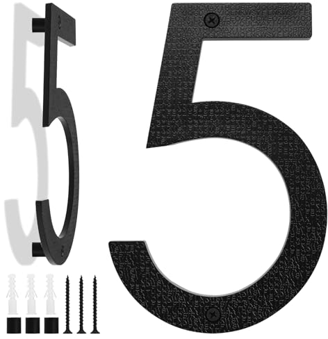 Hausnummer Schwarz, 20cm Hausnummern Groß, Schwebender Hausnummernschild, Straßennummer Türnummer aus ABS Kunststoff in 3D Effekt für Bürotüren, Briefkästen, Garagen (Ziffer 5)