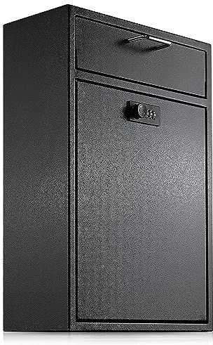 Metateel Wall Mounted Drop Mail Box with Combination Lock, Heavy Duty Steel Extra Large Mailbox, Locking Security Cash Key Drop Box for House Apartments Bussiness After Hour Deposit, Black