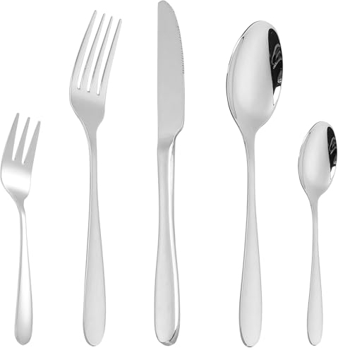 CAOPAOTI Besteckset 60 teiliges 12 Personen, Edelstahl Besteck Sets mit Messer Gabel Löffel, Elegantes Essbesteck Set für Zuhause/Restaurant, Spiegelpoliert und SpüLmaschinenfest