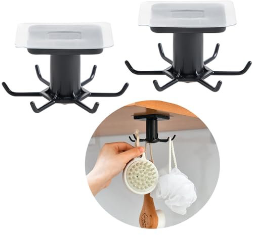 TAIHE Hakenleiste Küchenorganizer, 2 Stücke Küchenhalterung, 360° Drehung, Hängeorganizer Hängeleiste für Befestigen ohne Bohren Rack für Küche/Bad