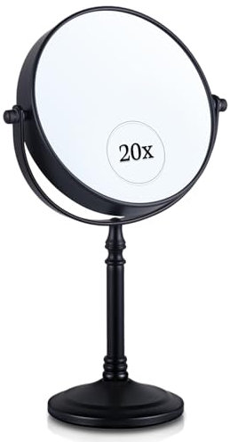 20X Vergrößerung Kosmetikspiegel mit Ständer - Doppelseitiger Schminkspiegel, 20-Fach und 1-Fach Vergrößerungsspiegel fürs Bad, Makeup Mirror - 30cm x 15cm (Schwarz)