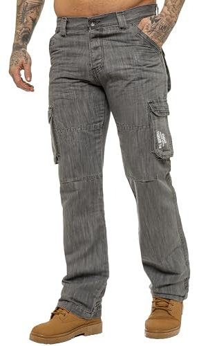 989Zé ENZO Herren Cargo Pants Regular Fit Arbeitshose Cargohose Jeanshose EZ08 GRAU 34W / 30L