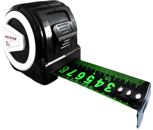 Cinta Métrica Fluorescente de 5M, Profesional Con Bloqueo Automático, Retráctil de Acero Inoxidable, Caja Resistente A Impactos, Manos Anticorte, 5 m × 25 mm