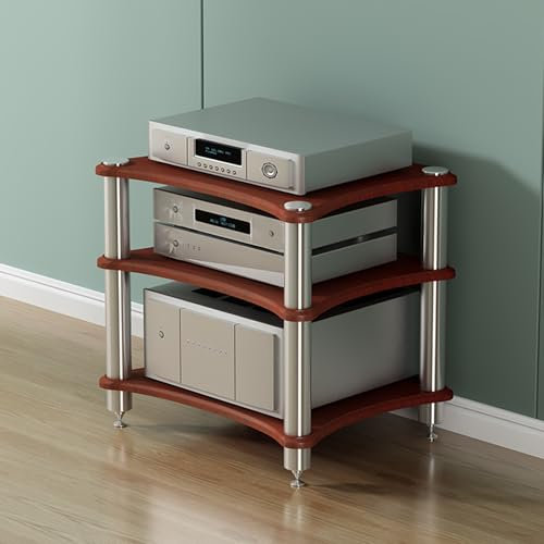 Meuble HiFi à 1/2/3/4 Etagères,Meubles pour Audio/Vidéo,Support en Acier,Meuble Multimedia,Meuble Bas,Meuble Tourne Disque vinyle,Meuble Imprimante,pour DVD,Console de jeu,Amplificateurs,Médias(Teak,6