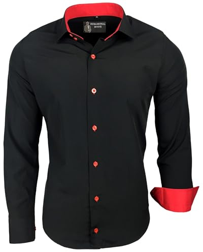 Subliminal Mode Chemise Homme Manches Longues | Coupe Classique | Confortable et Facile à Entretenir | Idéale pour Le Bureau et Sorties Décontractées | Noir et Rouge L 444-5