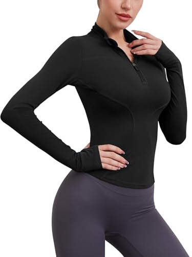 iWoo Sportskjorta dam, sport, topp, andas, löpartröja, sportjacka, lätt löparjacka, dam, halv dragkedja, sweatshirt, Activewear för vandring, gym, yoga, löpning