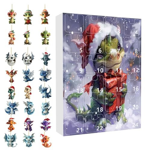 Jul drakkalender 2024, 24 söta babydrake samlarfigur, jul nedräkningskalender hängen, leksakspresent för barn, högtidsdekor