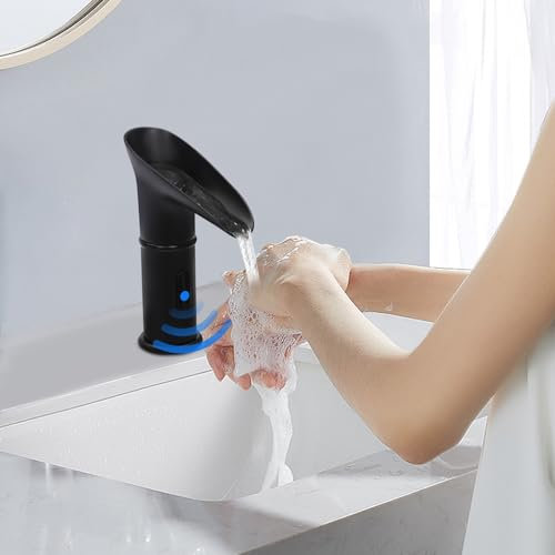 Grifo de lavabo sin contacto, con sensor automático, grifo de baño con sensor de infrarrojos, grifo de baño con sensor para cocina, baño, cobre y goma, negro