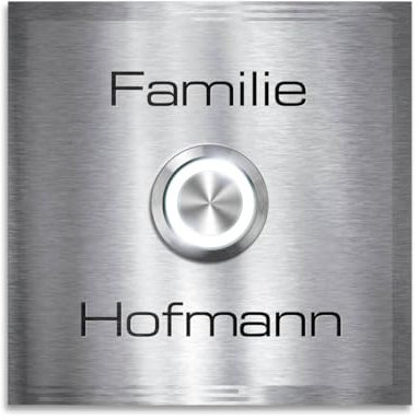 Metzler Timbre de acero inoxidable para puerta de diseño, placa de timbre cuadrada V2A, incluye grabado para montaje empotrado, tamaño: 11 x 11 cm