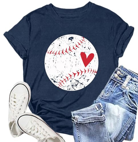 NEWKA Baseball Shirt Women Funny Game Day T-Shirts Cute Baseball Heart Tee Tops
