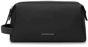 Kapten & Son Windsor Kulturtasche All Black 3 L | Kulturtasche Damen & Herren | Kosmetiktasche aus veganem Tech-Material | Wasserabweisend, mit Innenfächern & Trageschlaufe | Washbag 14x25x11,5 cm