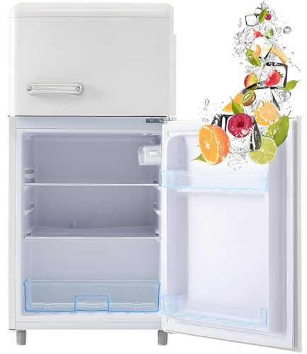 Retro-Kühlschrank mit Gefrierfach, 72L Kühlschrank mit 21 Liter Gefriervolumen, Kühlschrank klein mit Gemüsefach, 120 kWh/Jahr, LED-Licht,White