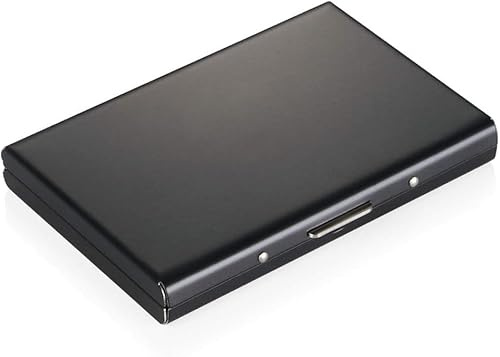 AUEFUDQ Porte-Carte de Crédit,Visite Métallique avec la Technologie de Blocage RFID,Cool Etui de Carte de Visite Slim Métal - 6 Slots pour Vos Cartes de Crédit (Noir)