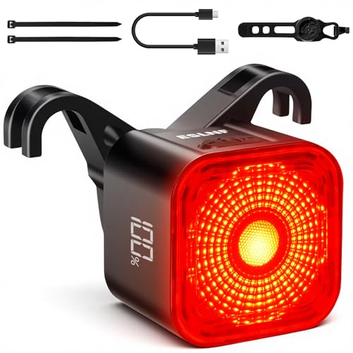 Ainiv Smart Bike Tail Light with Brake Sensor, 6 Lighting Modes, USB C Rechargeable Bicycle Taillight, IP55 Waterproof Rear Light, Intelligent digital display, Bike Alarm for Night Riding Mountain