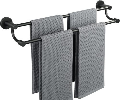 Mooche Porte Serviette Mural Noir 61.6 CM, Support Serviette Salle de Bain en Acier Inoxydable 304, Double Barre pour Séchage Rapide, Fixation Invisible, Porte Torchon pour Cuisine, Balcon, Buanderie