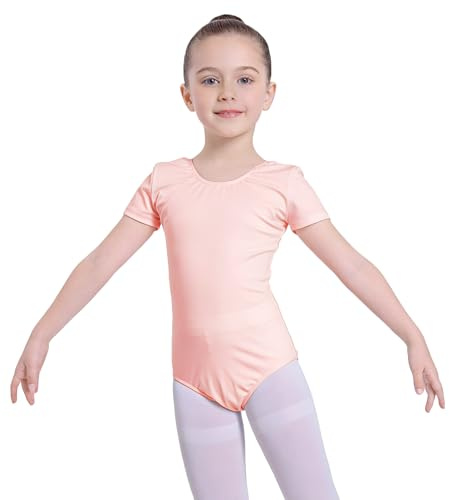 Carnavalife Maillot Ballet Niña Manga Corta Leotardo Danza Infantil Body Gimnasia Rítmica Elástico Escote Redondo Uniforme Clase Baile Negro Rosa Blanco