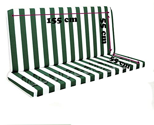 BUONOCORE Cuscino per Dondolo Lastra 3 Posti 150 Cm Bianco/Verde