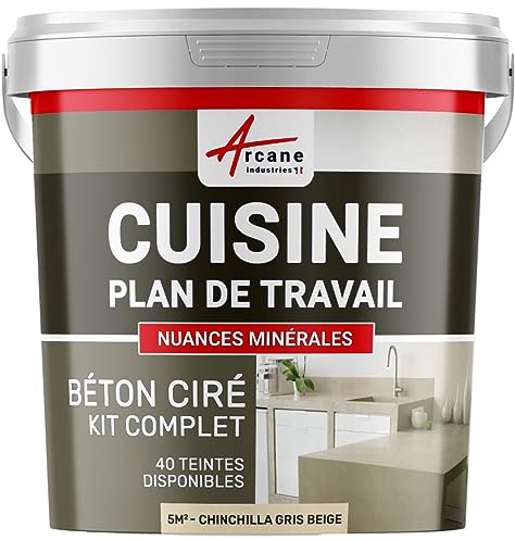 Béton ciré cuisine, plan de travail, crédence, évier, sol et mur, revêtement mural décoratif, kit complet - 5 m² (en 2 couches) Chinchilla Gris Beige - ARCANE INDUSTRIES